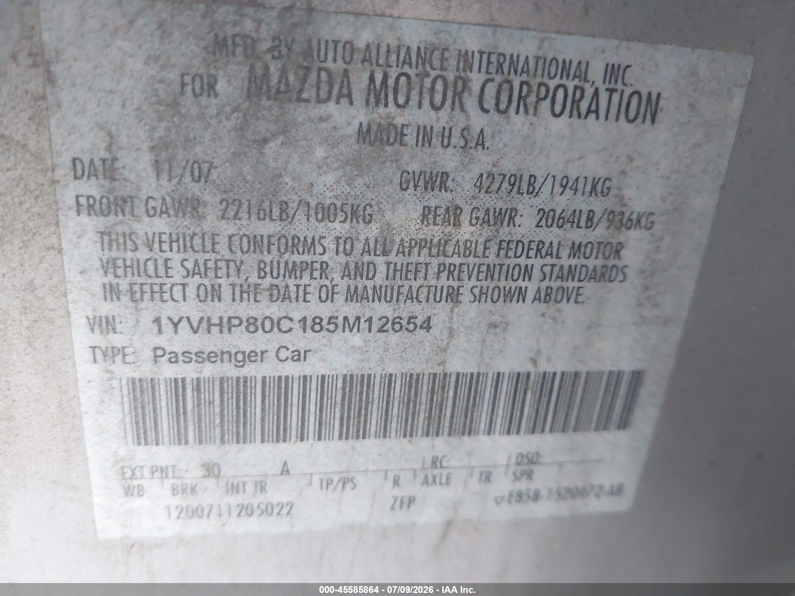 2008 Mazda Mazda6 I Sport Ve Silver vin: 1YVHP80C185M12654