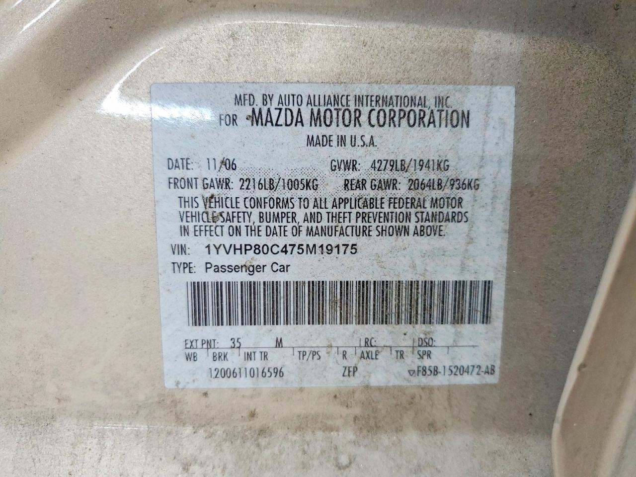 2007 Mazda 6 I Silver vin: 1YVHP80C475M19175