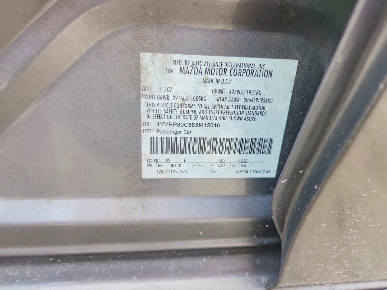 2008 Mazda 6 I Серый vin: 1YVHP80C685M15016