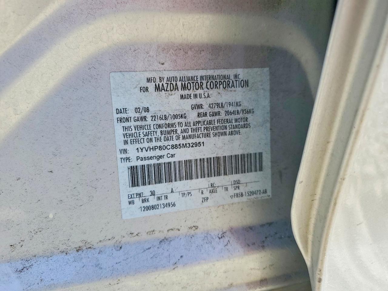 2008 Mazda 6 I Silver vin: 1YVHP80C885M32951