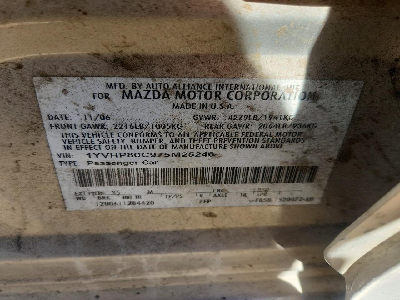 2007 Mazda 6 I Beige vin: 1YVHP80C975M25246