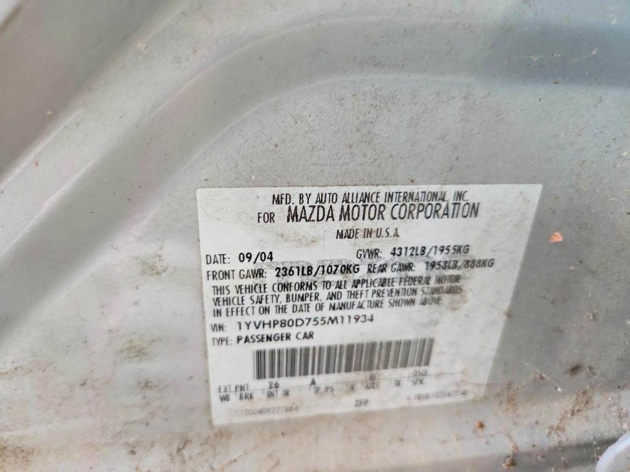 2005 Mazda Mazda6 S 4d Sedan Silver vin: 1YVHP80D755M11934