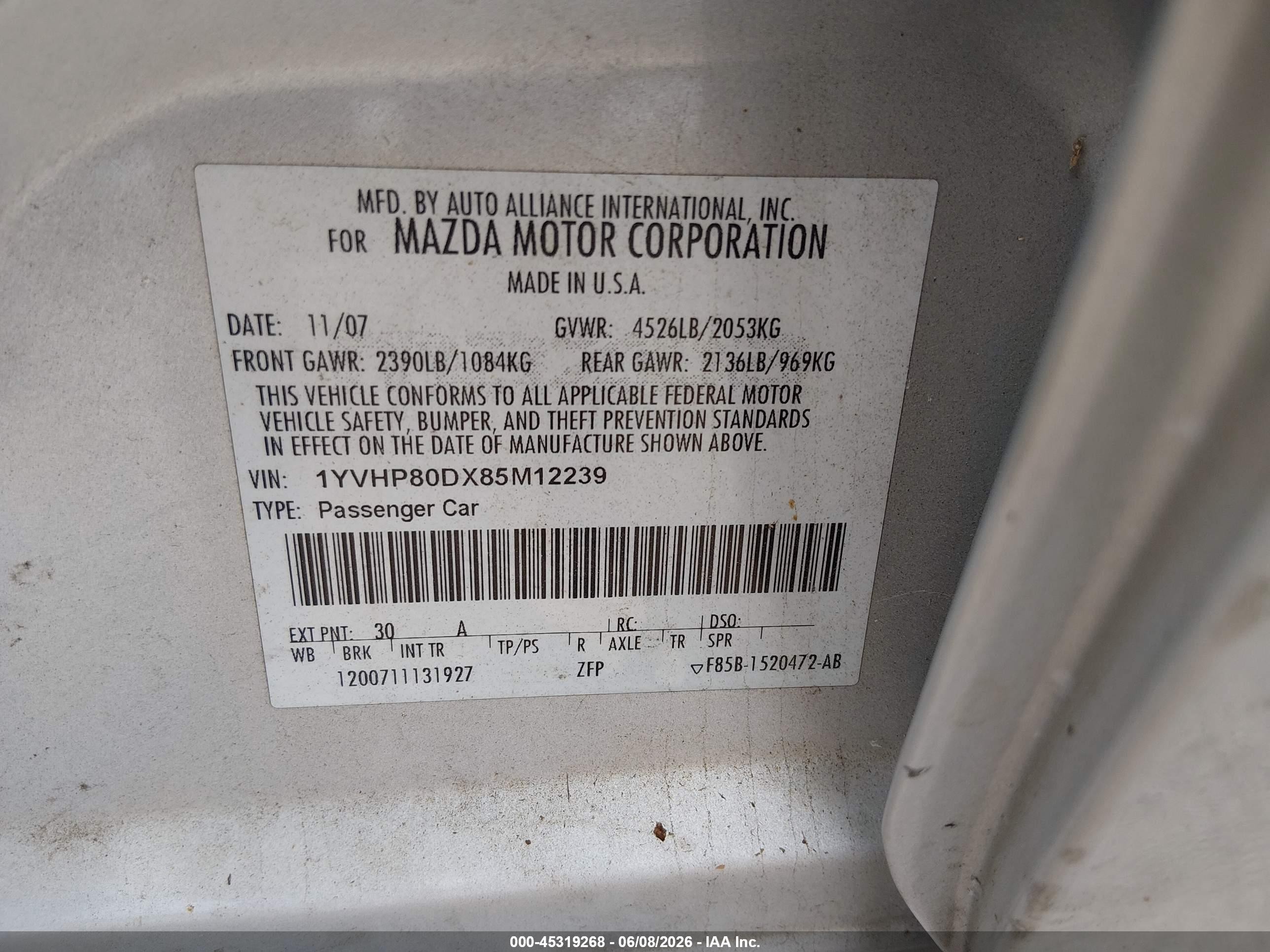 2008 Mazda Mazda6 S Touring Silver vin: 1YVHP80DX85M12239