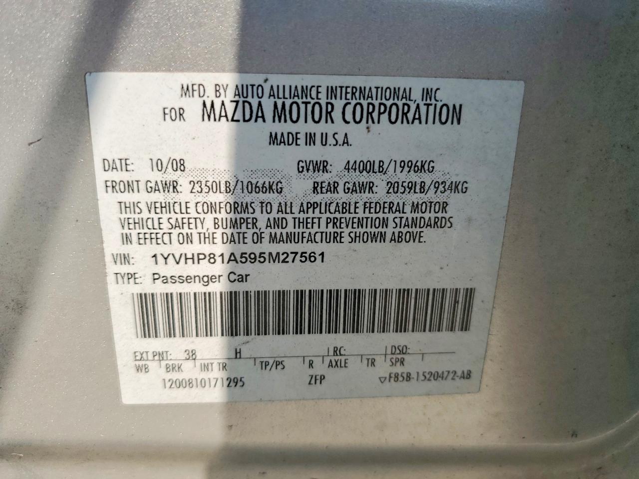 2009 Mazda 6 I Silver vin: 1YVHP81A595M27561