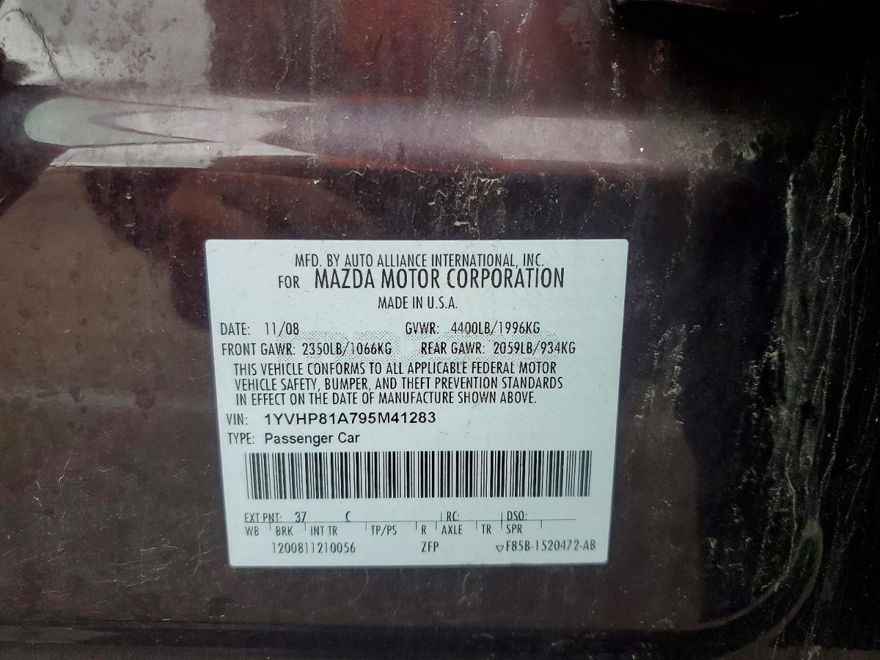 2009 Mazda 6 I Purple vin: 1YVHP81A795M41283