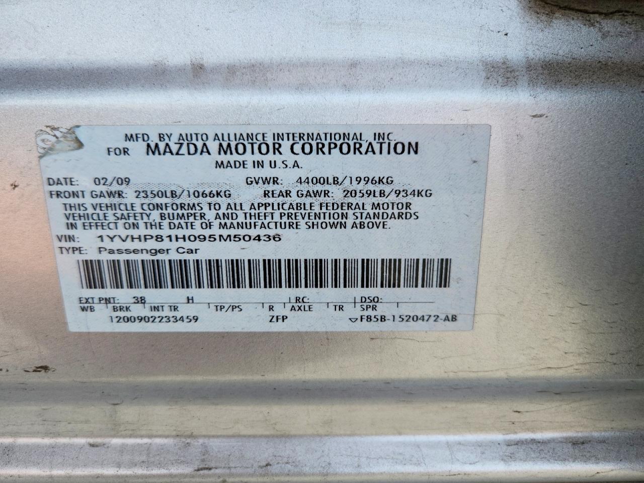 2009 Mazda 6 I Silver vin: 1YVHP81H095M50436
