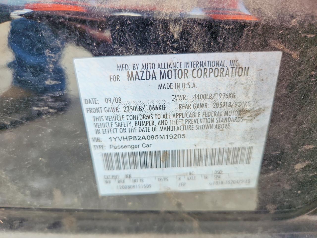 2009 Mazda 6 I Black vin: 1YVHP82A095M19205