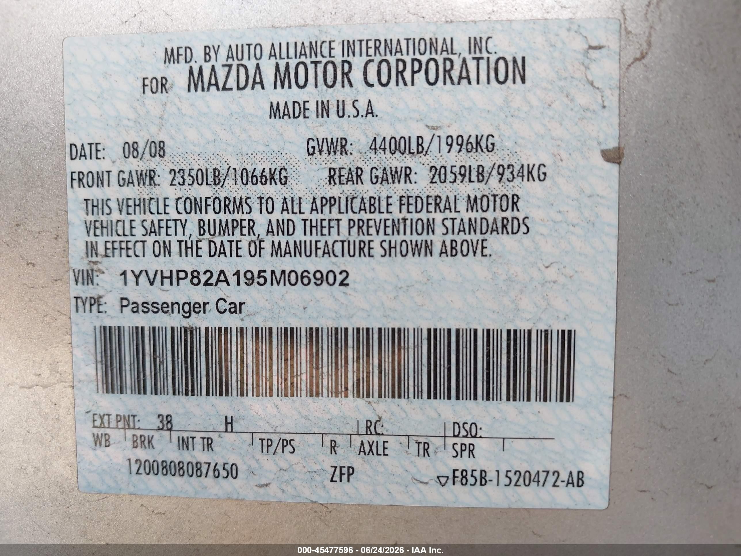 2009 Mazda Mazda6 I Grand Touring Silver vin: 1YVHP82A195M06902