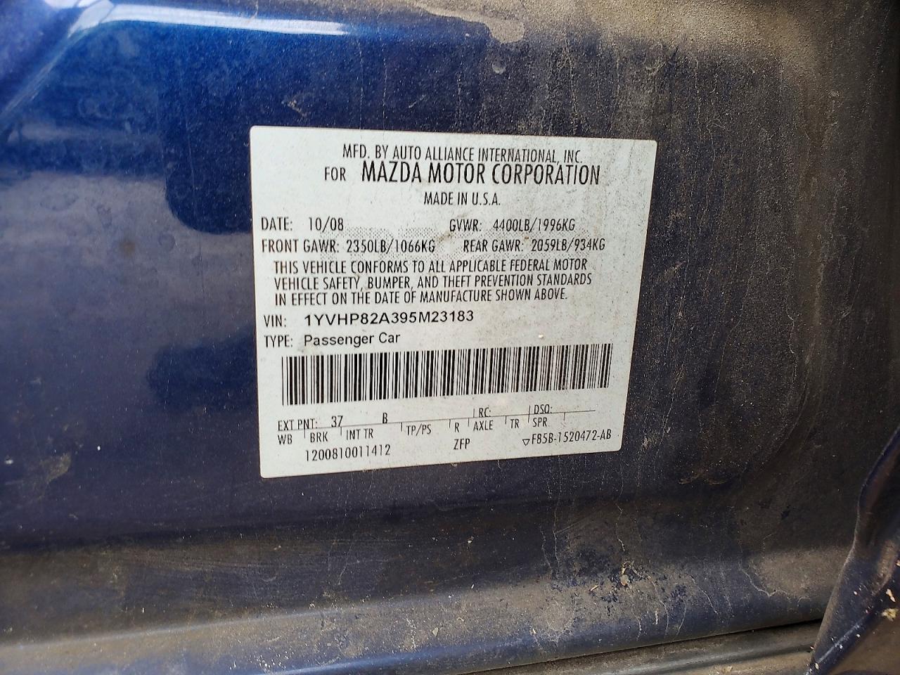 2009 Mazda 6 I Blue vin: 1YVHP82A395M23183