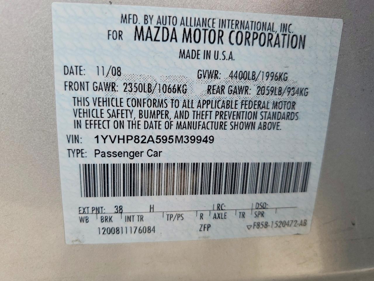 2009 Mazda 6 I Silver vin: 1YVHP82A595M39949