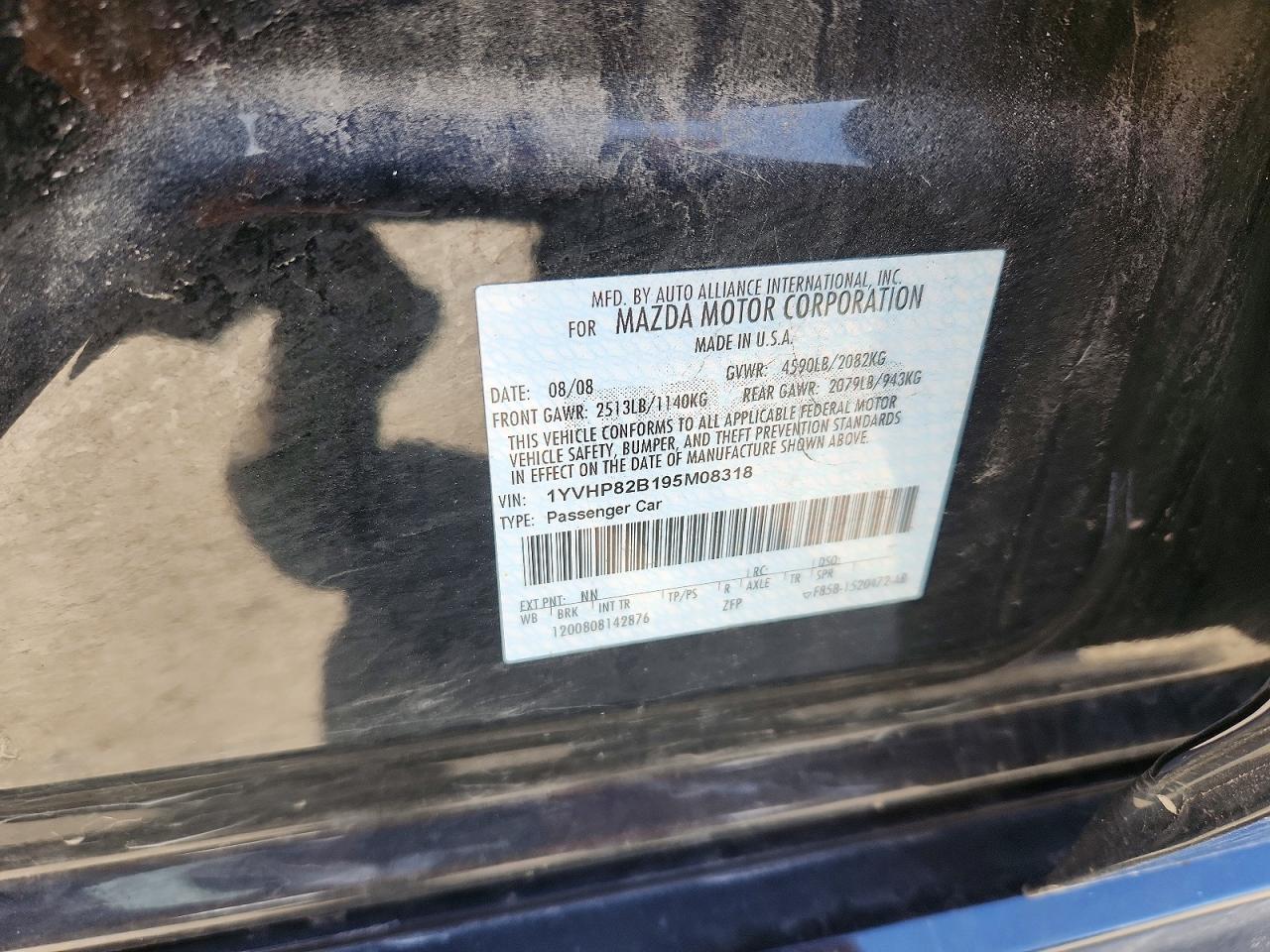2009 Mazda Mazdaspeed6 Black vin: 1YVHP82B195M08318