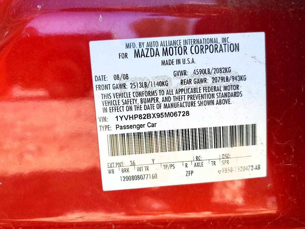 2009 Mazda Mazda6 Red vin: 1YVHP82BX95M06728