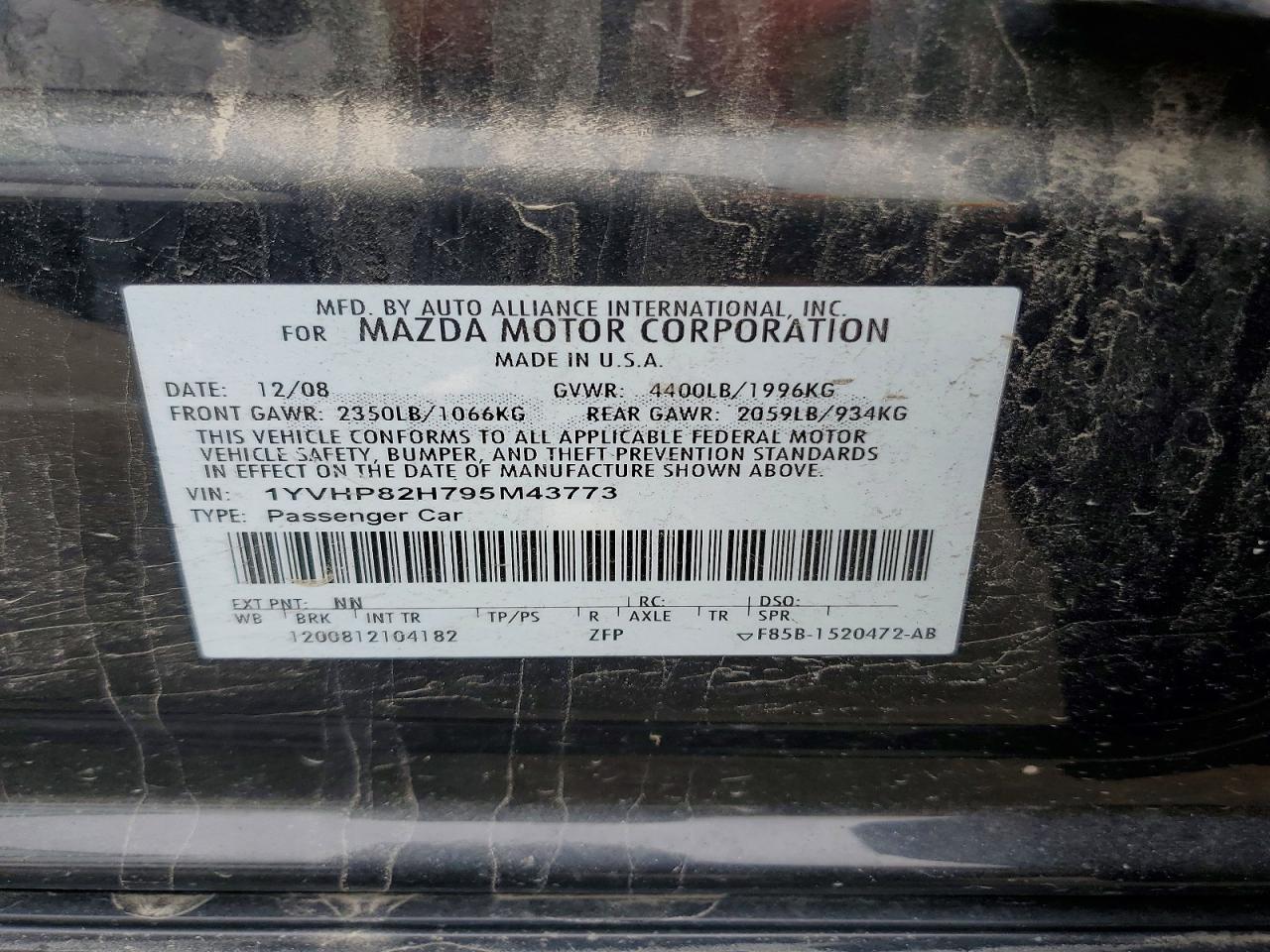2009 Mazda 6 I Black vin: 1YVHP82H795M43773