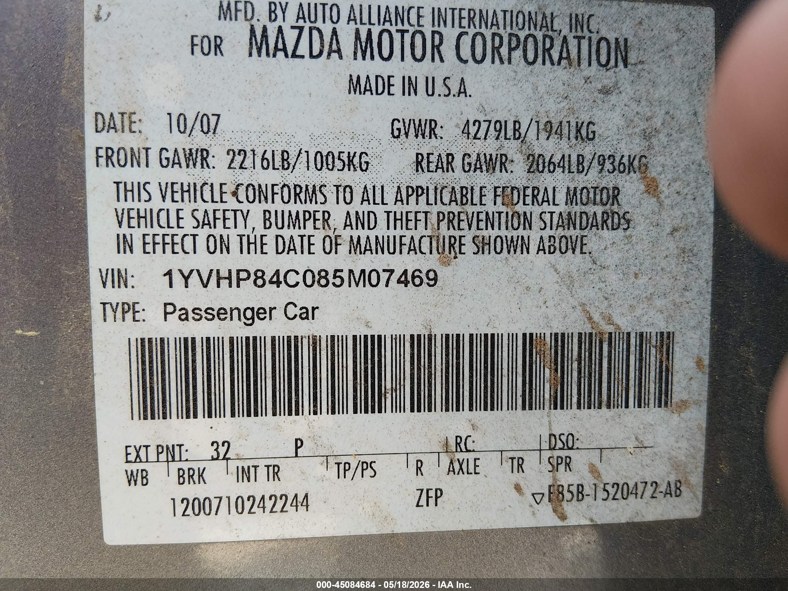 2008 Mazda Mazda6 I Sport Ve Серебряный vin: 1YVHP84C085M07469