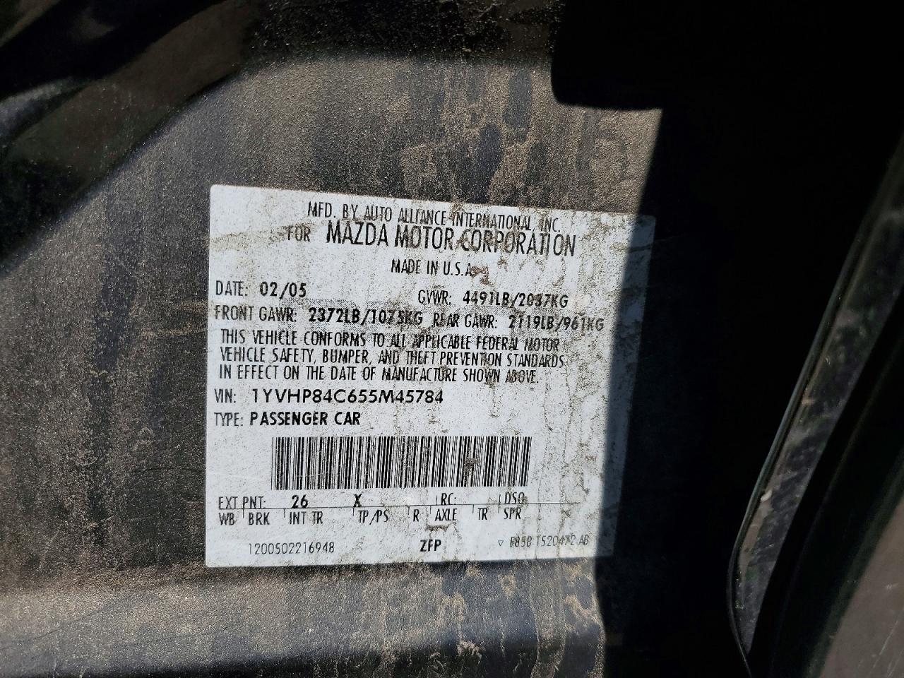 2005 Mazda 6 I Gray vin: 1YVHP84C655M45784