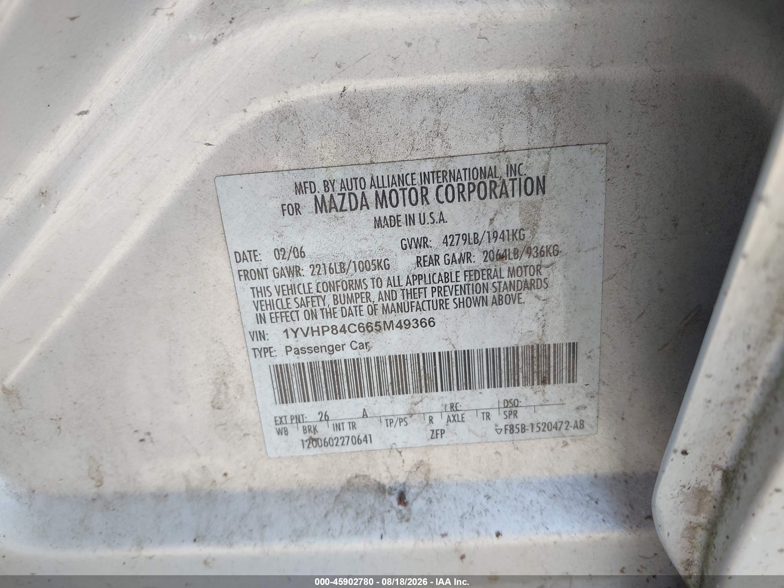 2006 Mazda Mazda6 Sport I Silver vin: 1YVHP84C665M49366