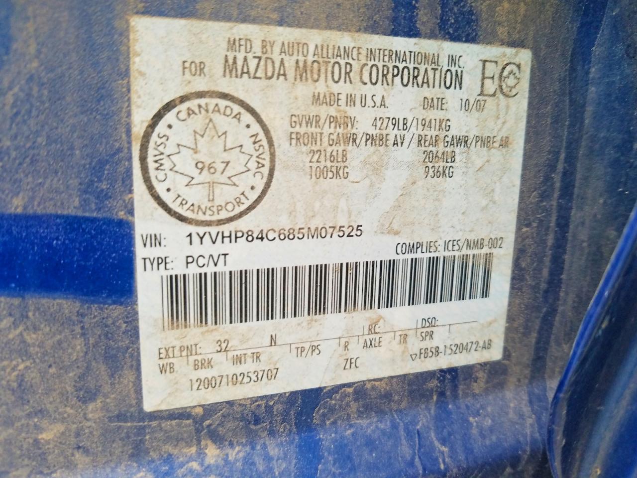 2008 Mazda 6 I Blue vin: 1YVHP84C685M07525