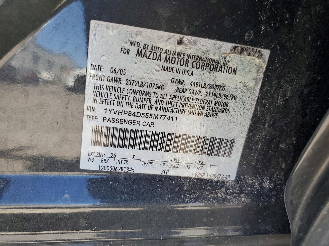 2005 Mazda 6 S Gray vin: 1YVHP84D555M77411