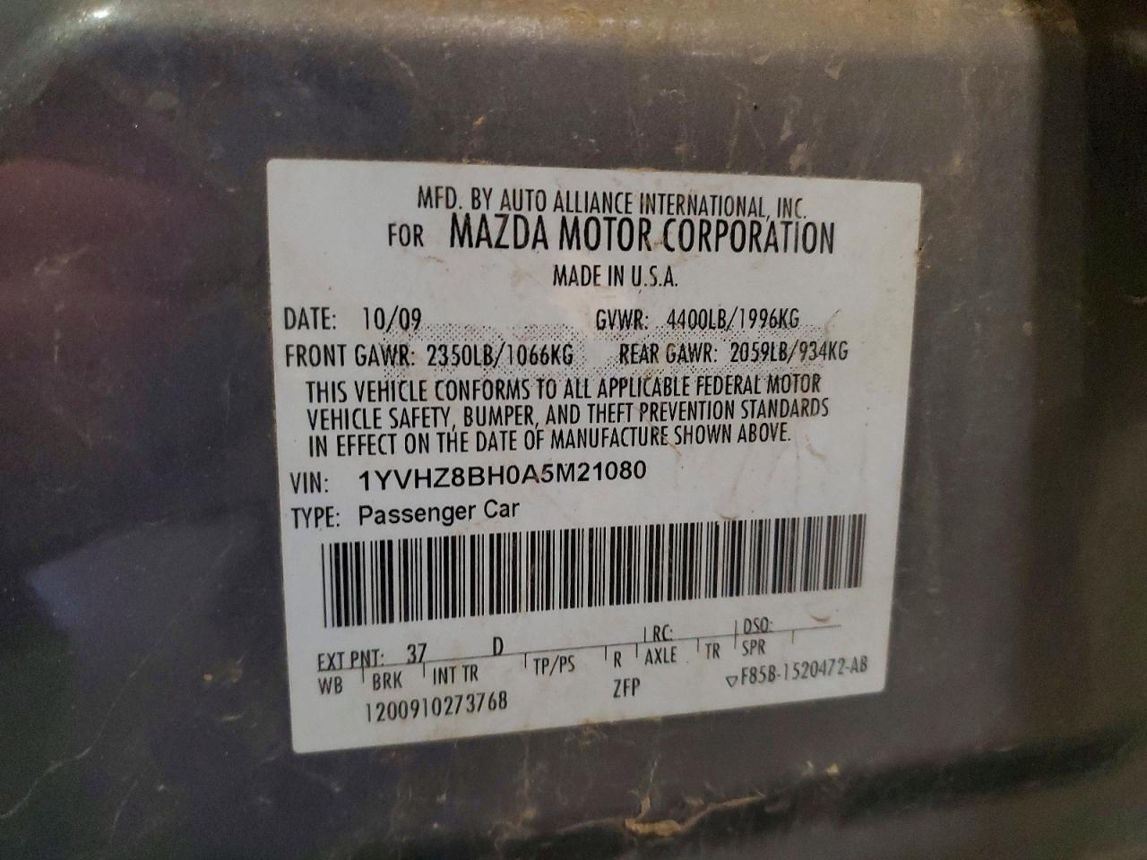 2010 Mazda 6 I Gray vin: 1YVHZ8BH0A5M21080