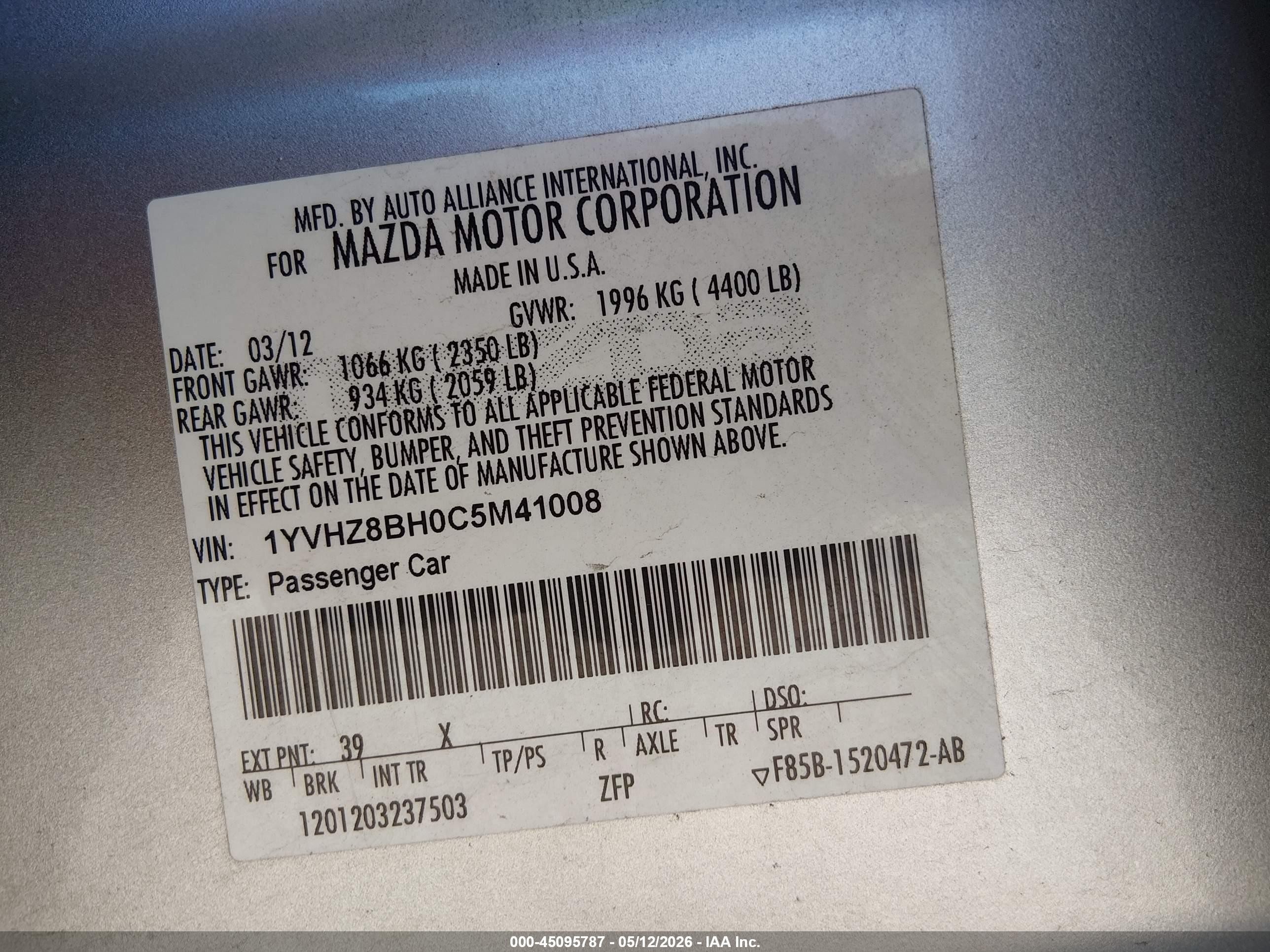 2012 Mazda Mazda6 I Sport Silver vin: 1YVHZ8BH0C5M41008