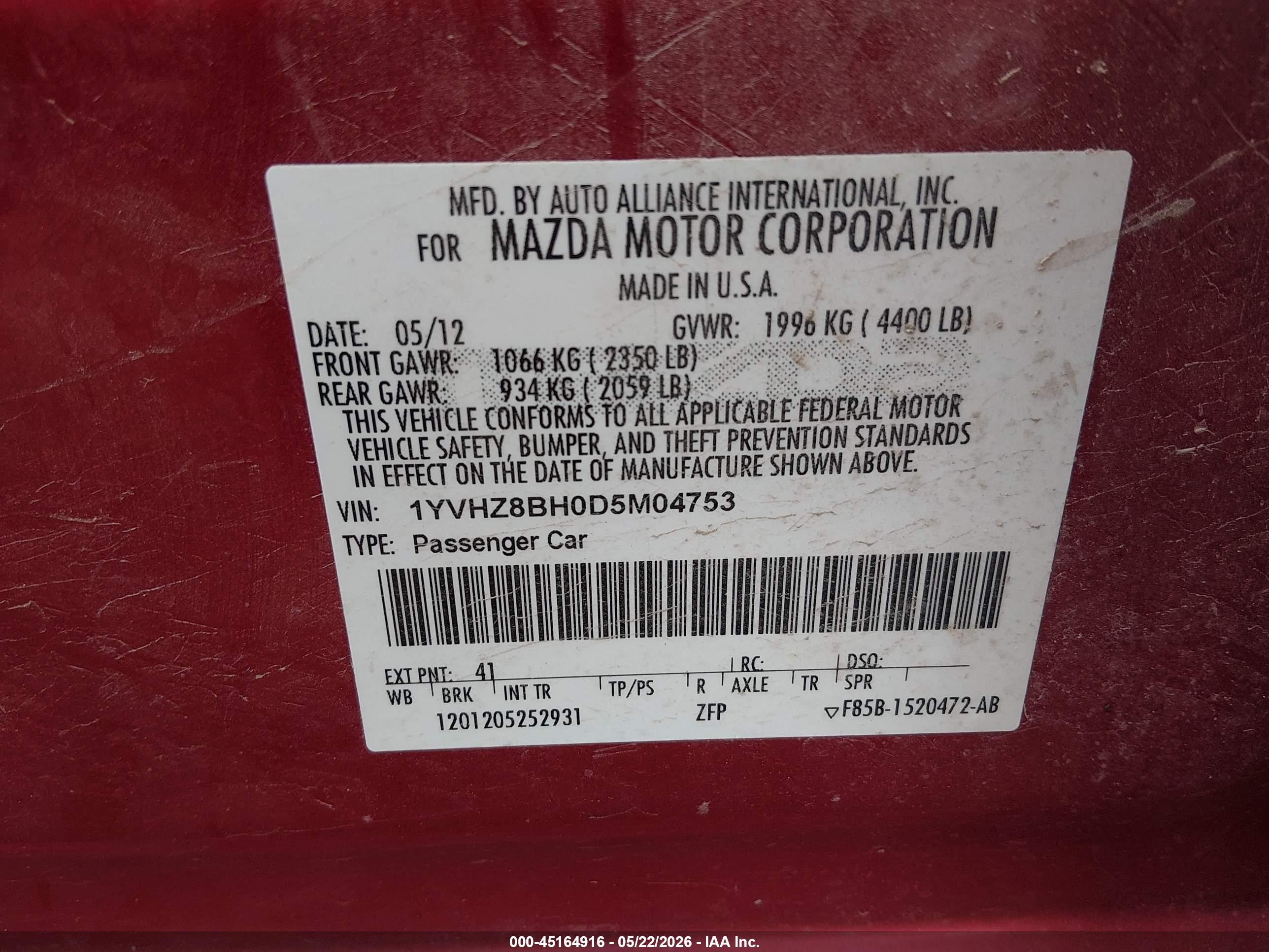 2013 Mazda Mazda6 I Sport Red vin: 1YVHZ8BH0D5M04753