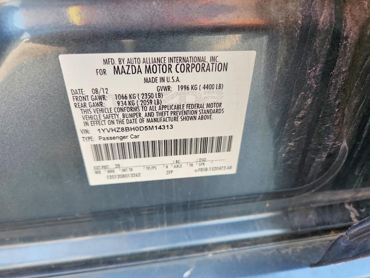 2013 Mazda 6 Sport Blue vin: 1YVHZ8BH0D5M14313