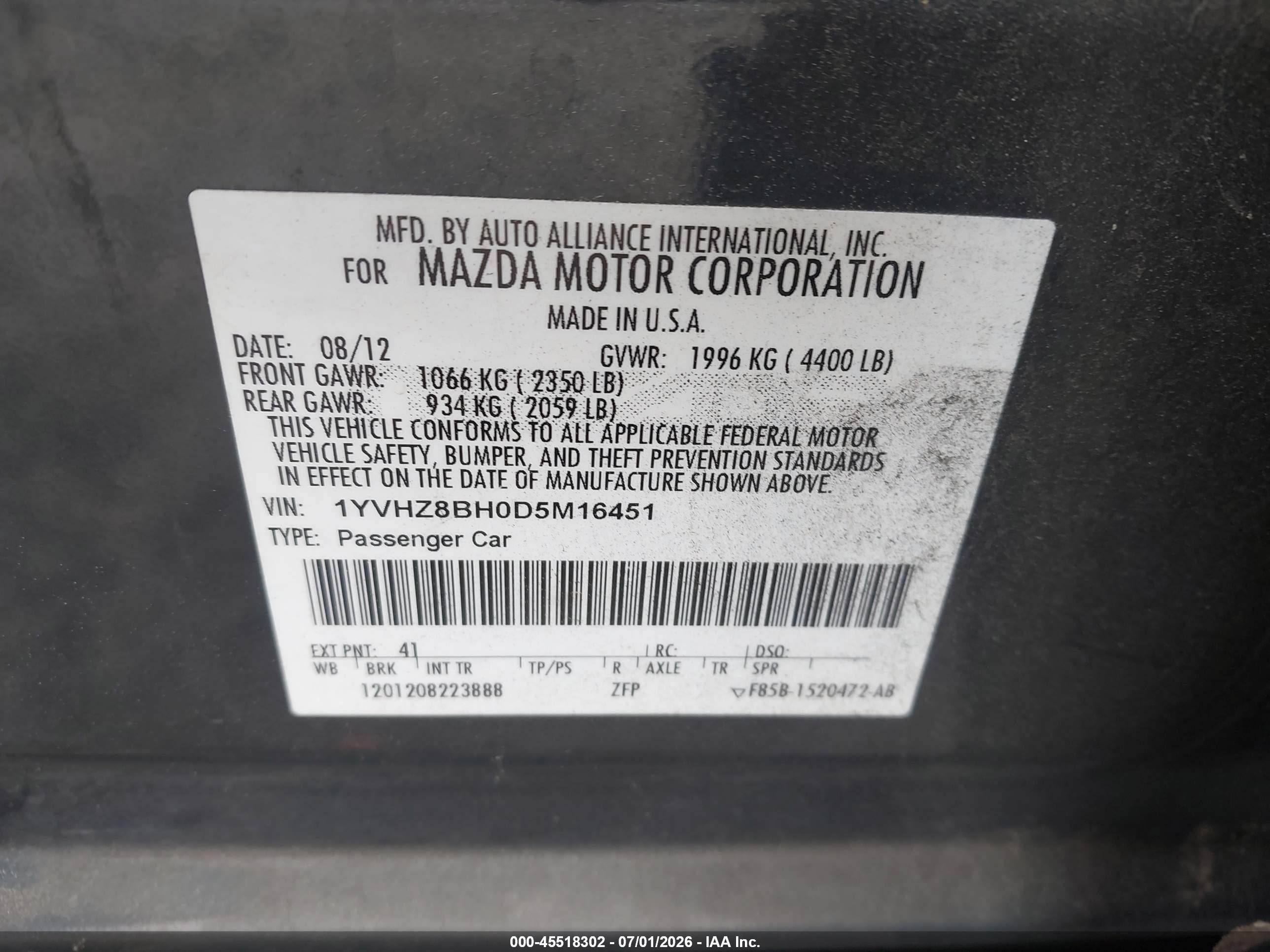 2013 Mazda Mazda6 I Sport Gray vin: 1YVHZ8BH0D5M16451