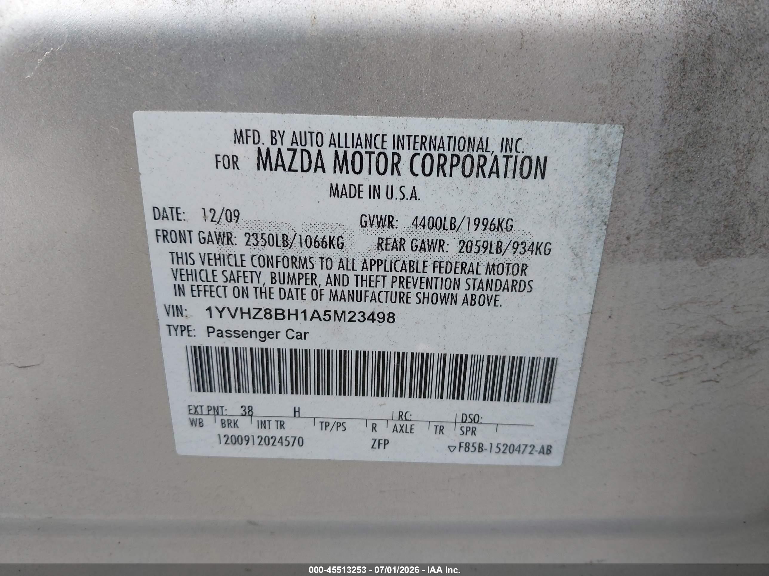 2010 Mazda Mazda6 I Sport Silver vin: 1YVHZ8BH1A5M23498