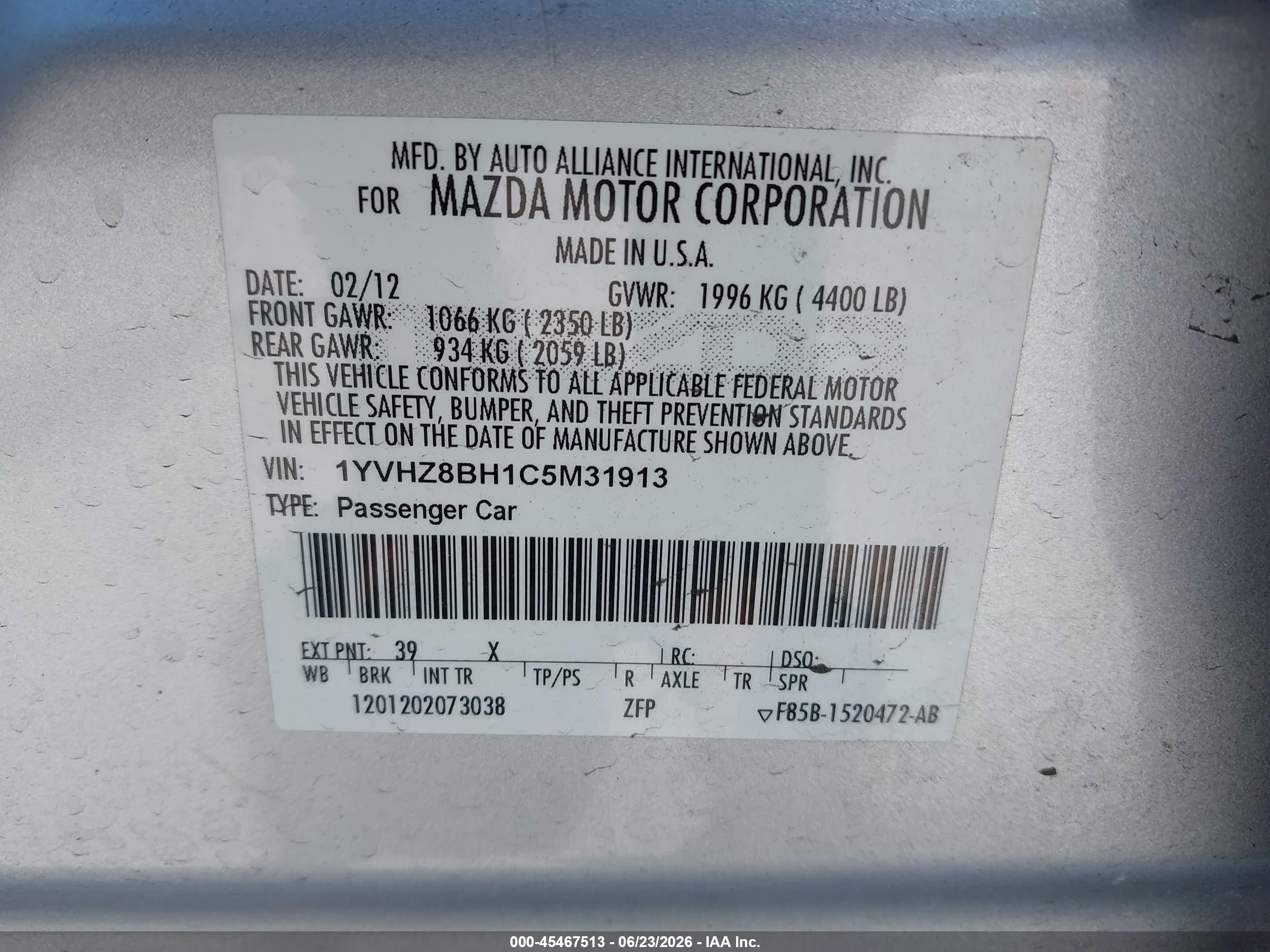 2012 Mazda Mazda6 I Sport Gray vin: 1YVHZ8BH1C5M31913
