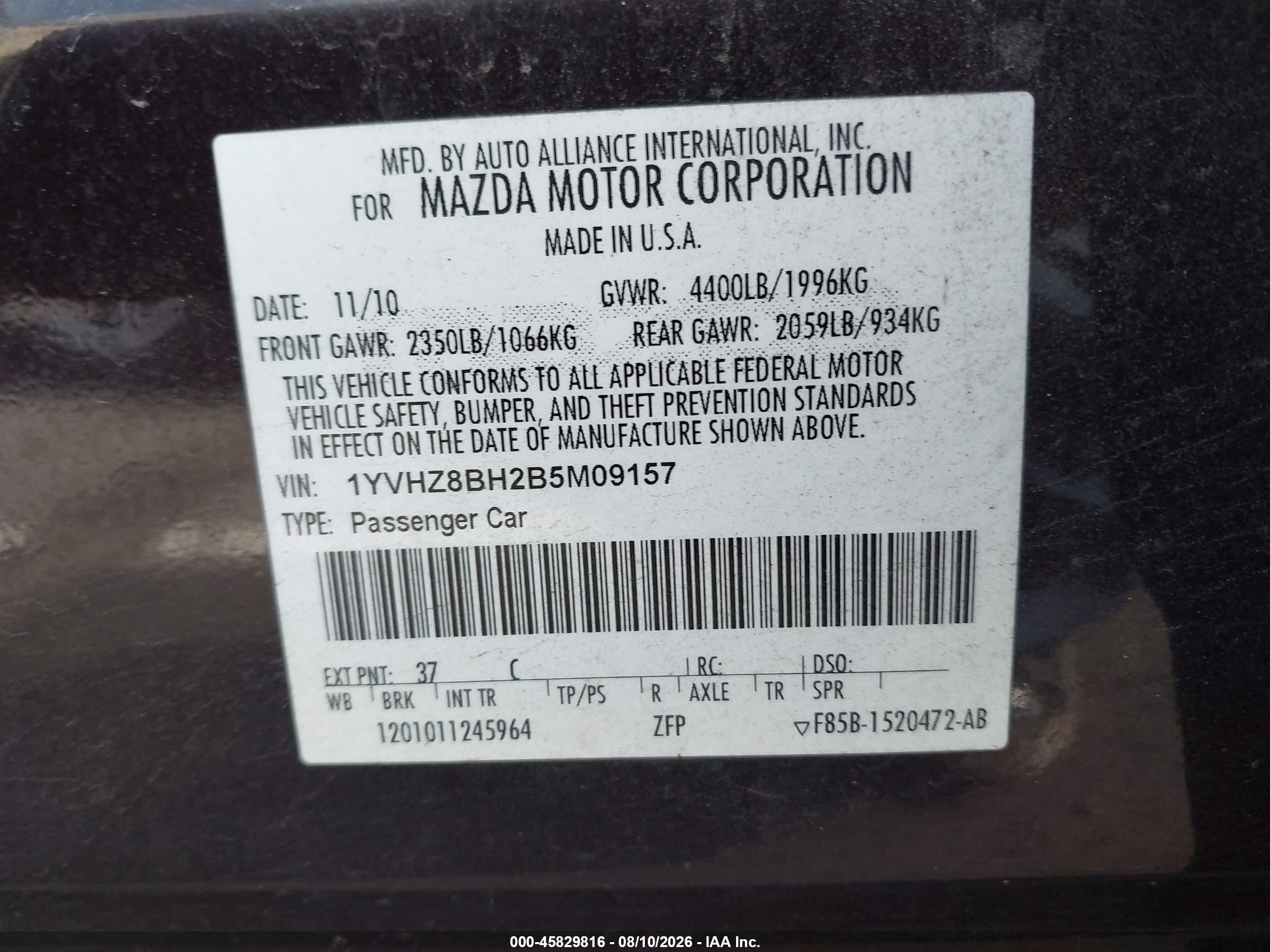 2011 Mazda Mazda6 I Sport Burgundy vin: 1YVHZ8BH2B5M09157