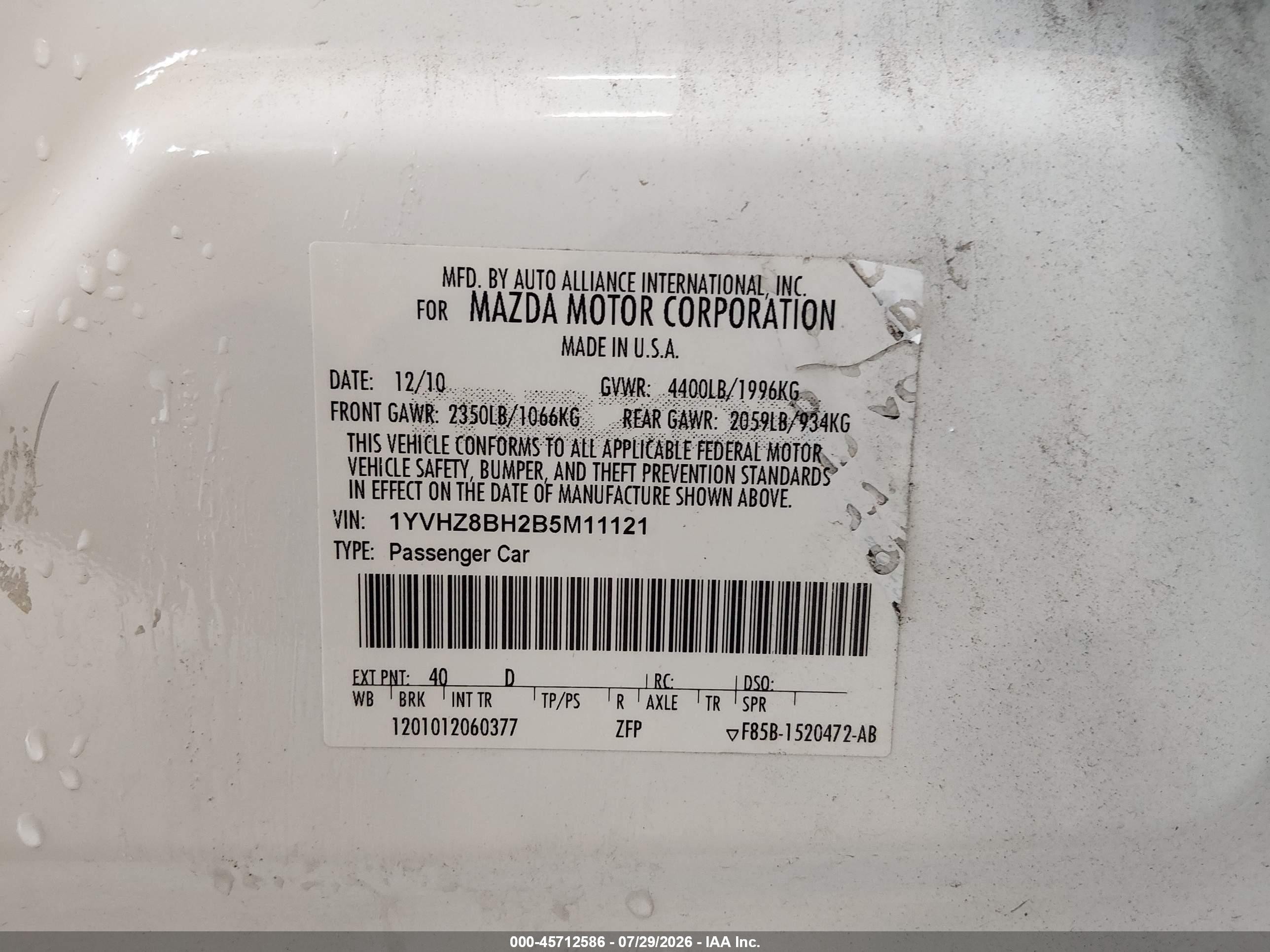 2011 Mazda Mazda6 I Sport White vin: 1YVHZ8BH2B5M11121