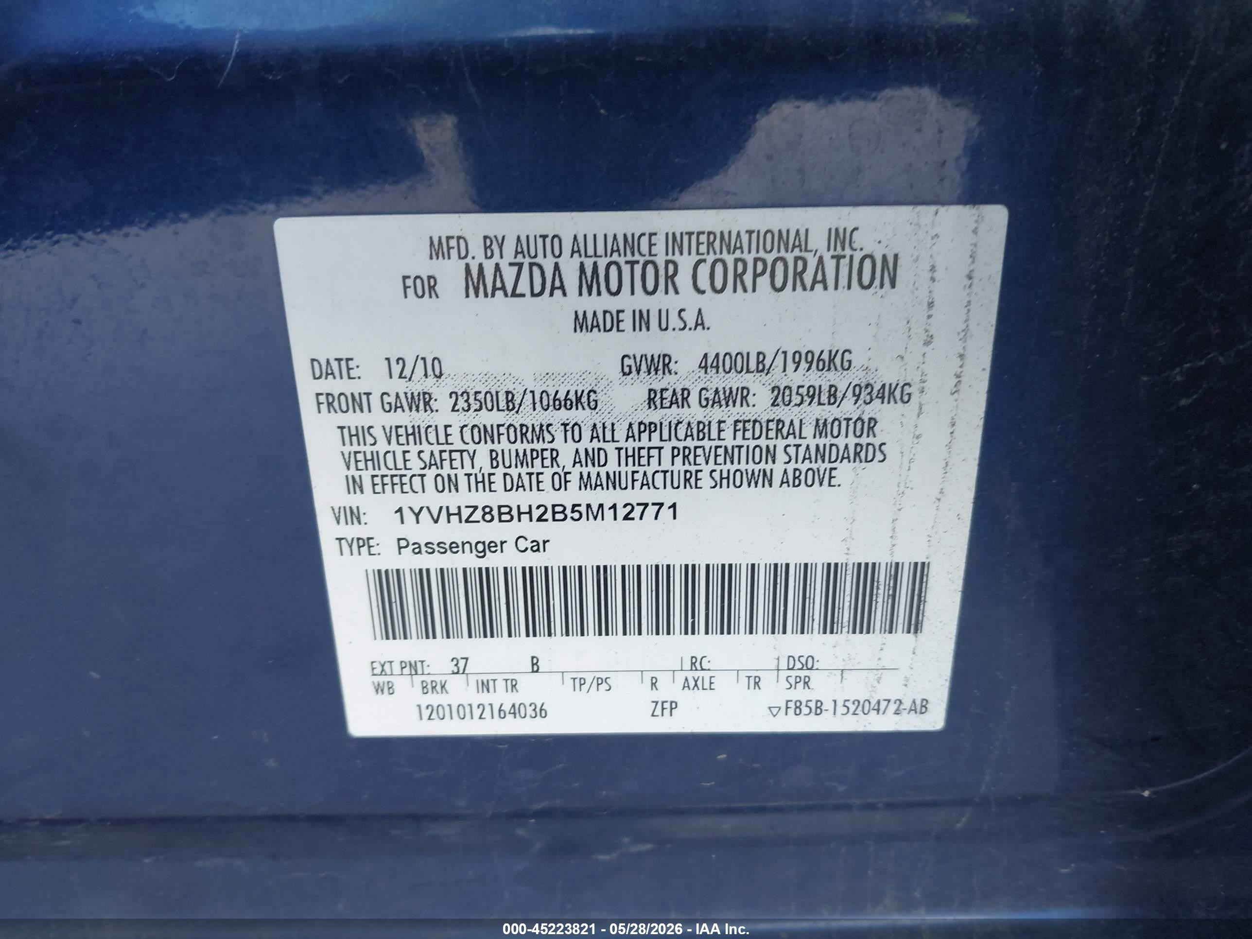 2011 Mazda Mazda6 I Sport Blue vin: 1YVHZ8BH2B5M12771