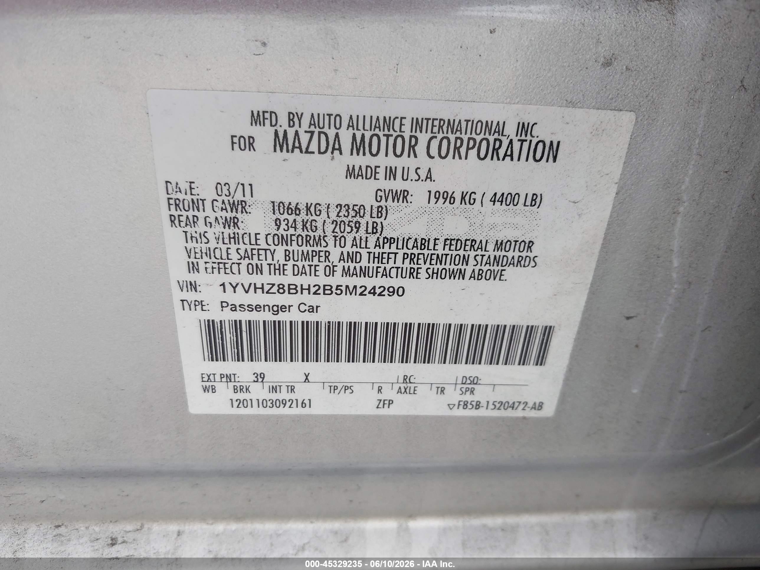 2011 Mazda Mazda6 I Sport Серебряный vin: 1YVHZ8BH2B5M24290