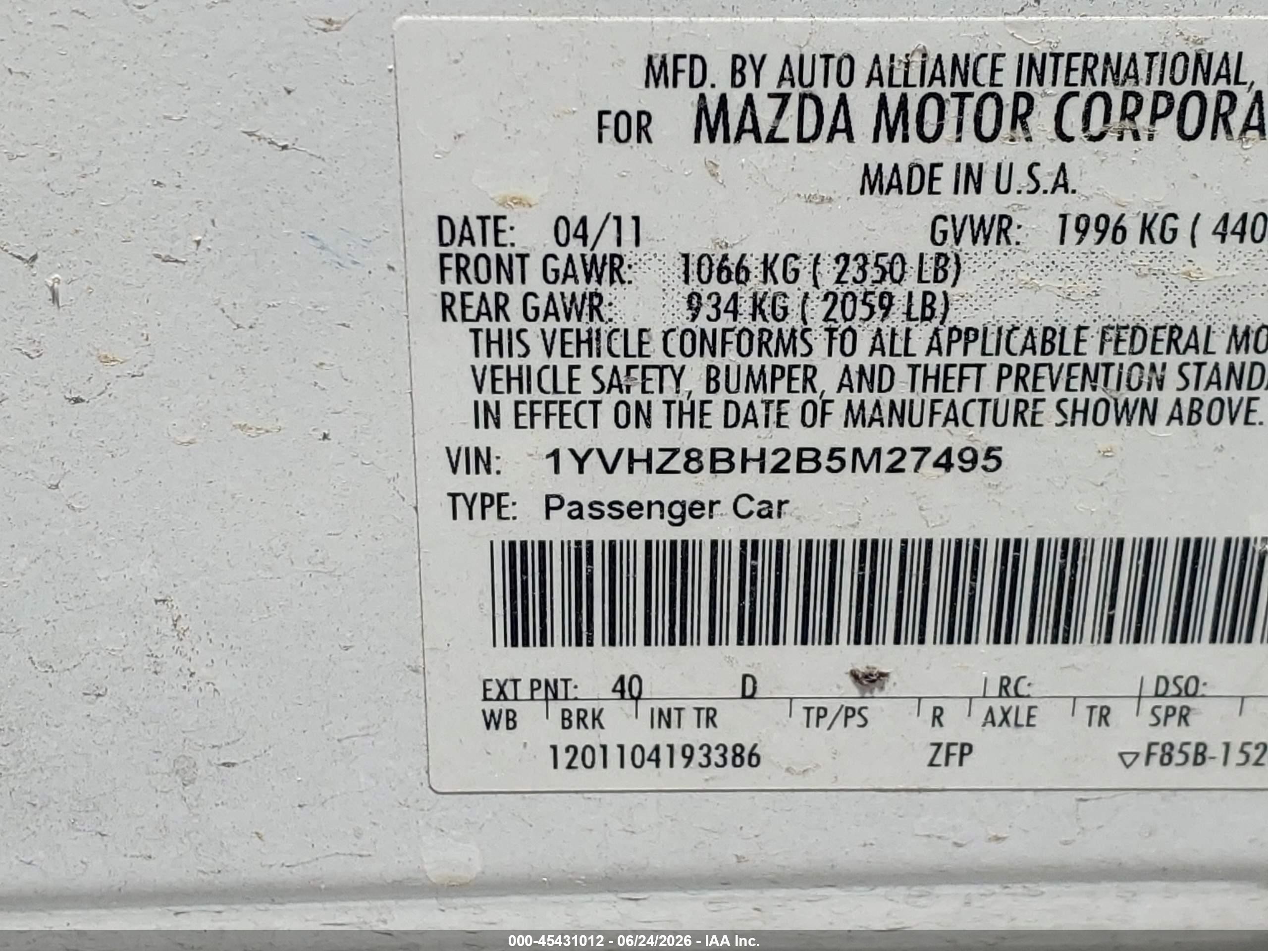 2011 Mazda Mazda6 I Sport White vin: 1YVHZ8BH2B5M27495