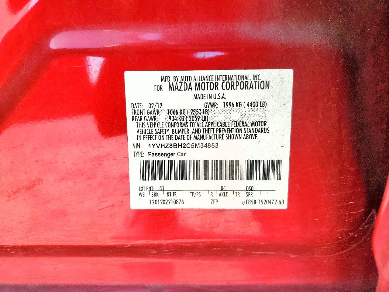 2012 Mazda 6 I Red vin: 1YVHZ8BH2C5M34853