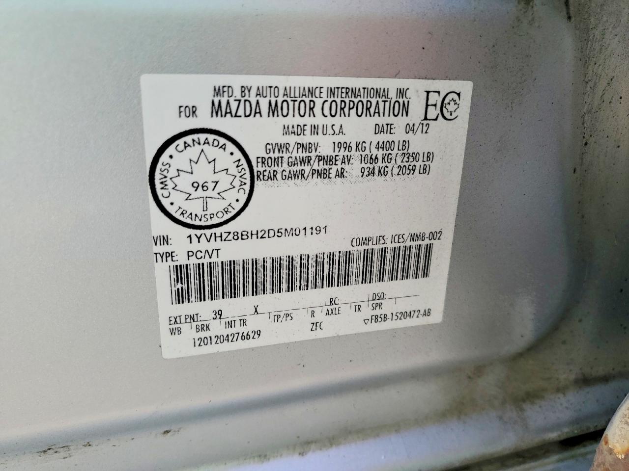 2013 Mazda 6 Sport Silver vin: 1YVHZ8BH2D5M01191