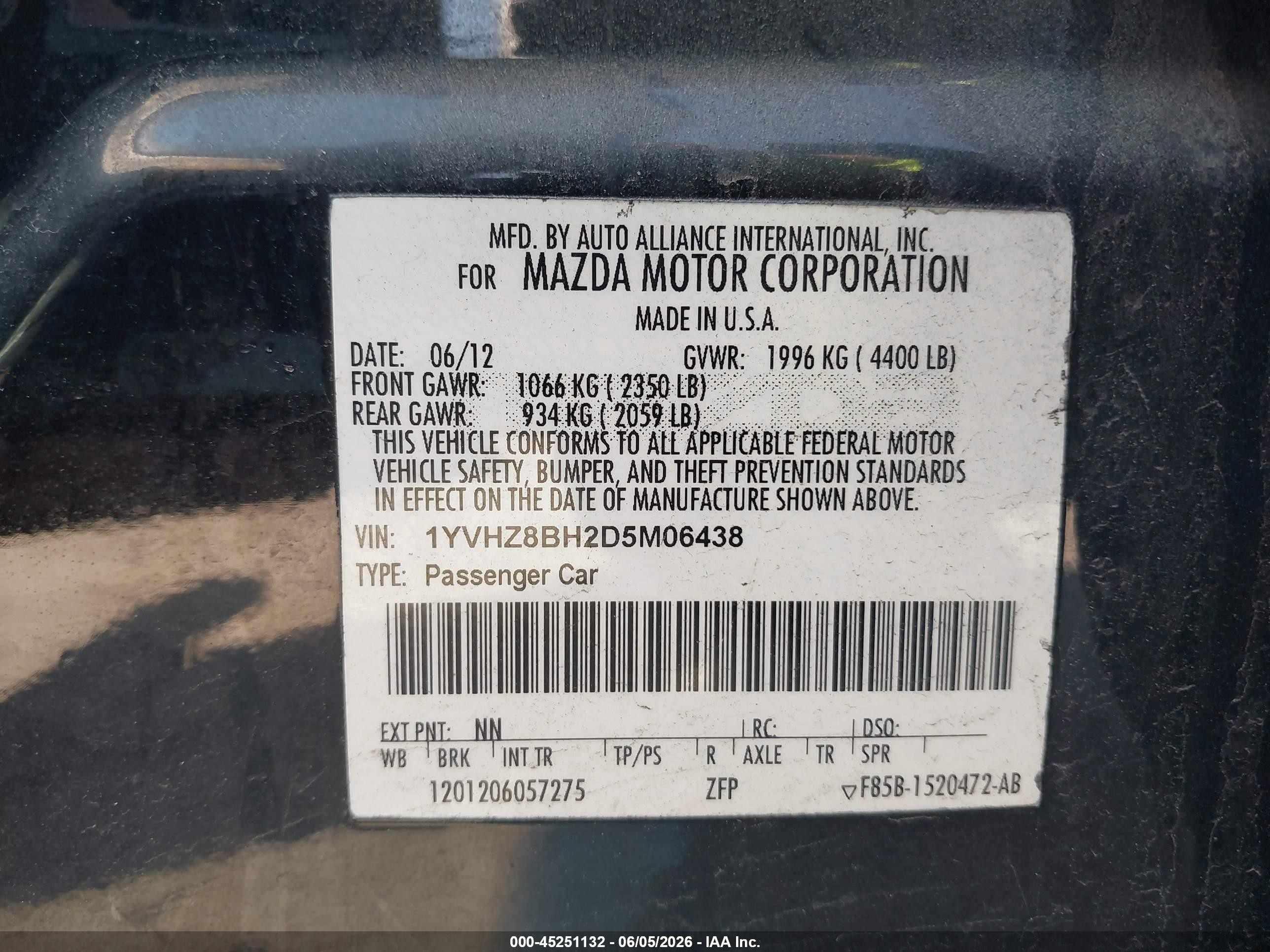 2013 Mazda Mazda6 I Sport Черный vin: 1YVHZ8BH2D5M06438