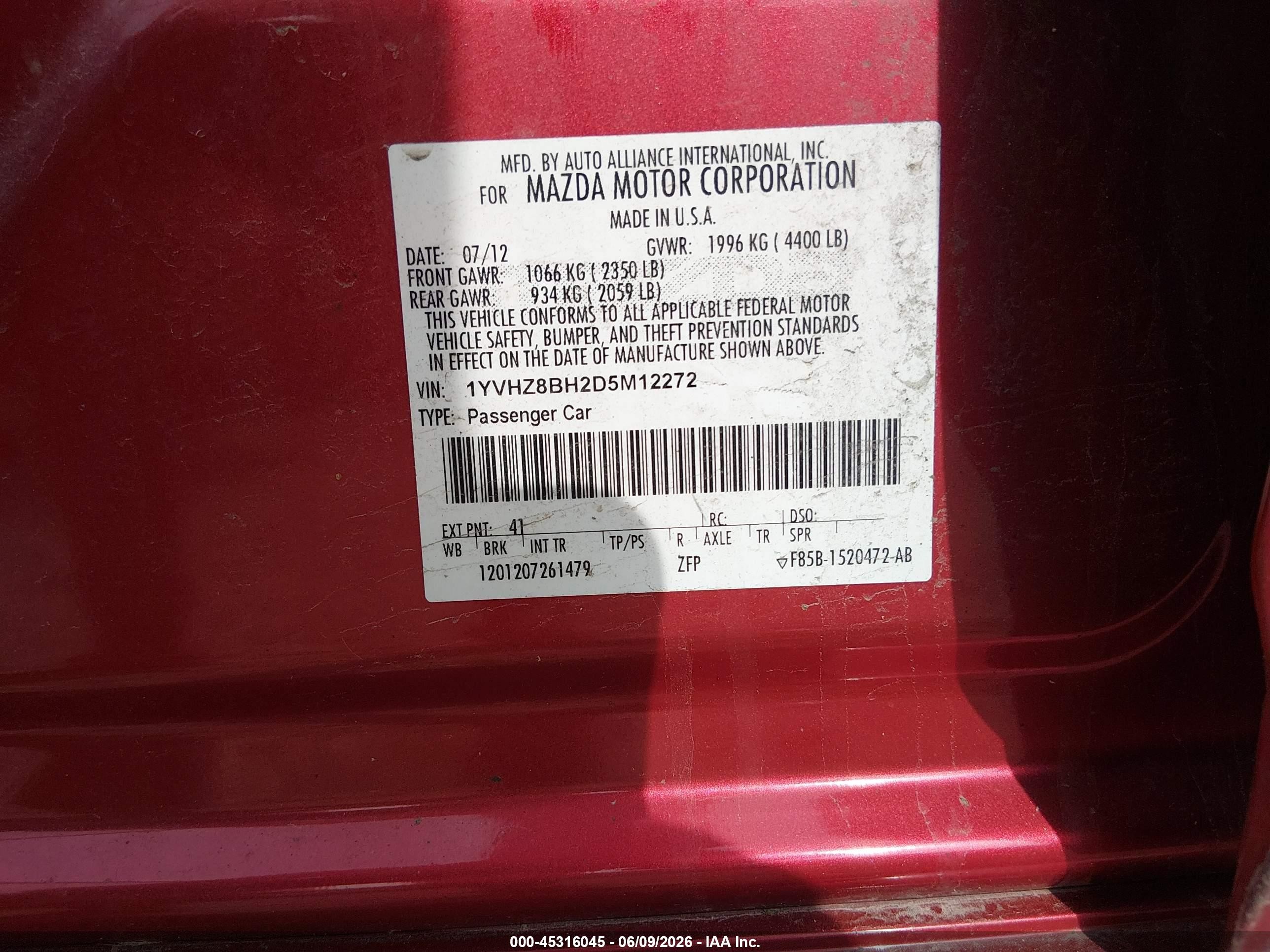 2013 Mazda Mazda6 I Sport Red vin: 1YVHZ8BH2D5M12272