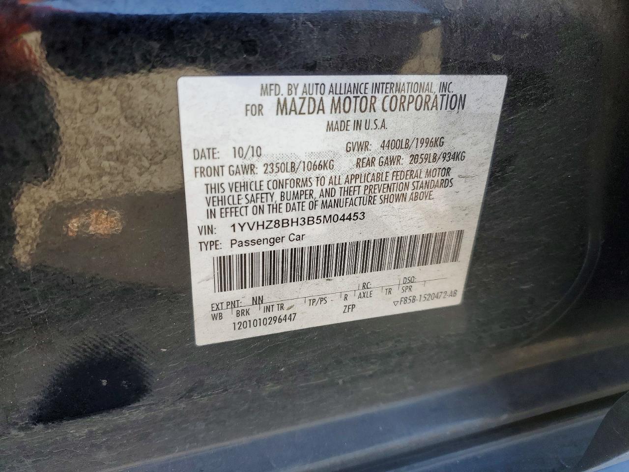 2011 Mazda 6 I Black vin: 1YVHZ8BH3B5M04453