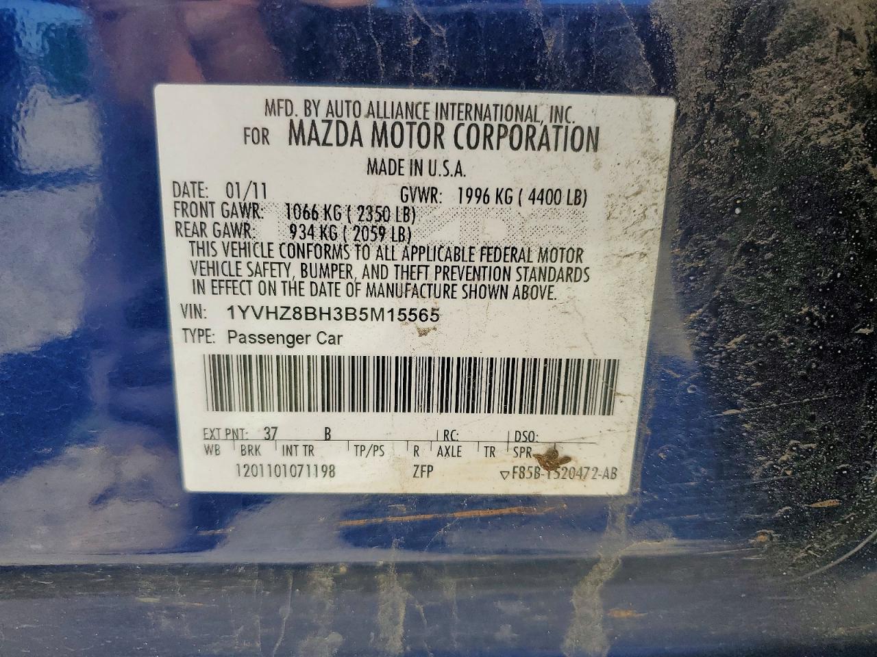 2011 Mazda 6 I Blue vin: 1YVHZ8BH3B5M15565