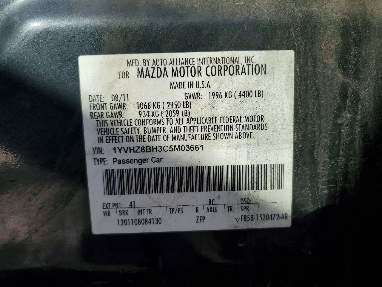 2012 Mazda 6 I Charcoal vin: 1YVHZ8BH3C5M03661