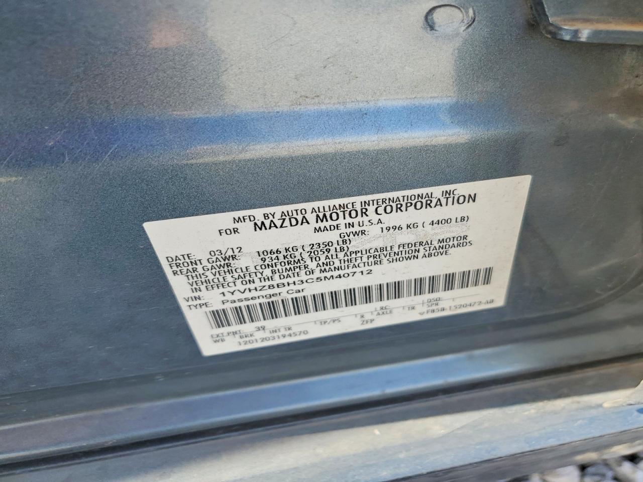 2012 Mazda 6 I Gray vin: 1YVHZ8BH3C5M40712
