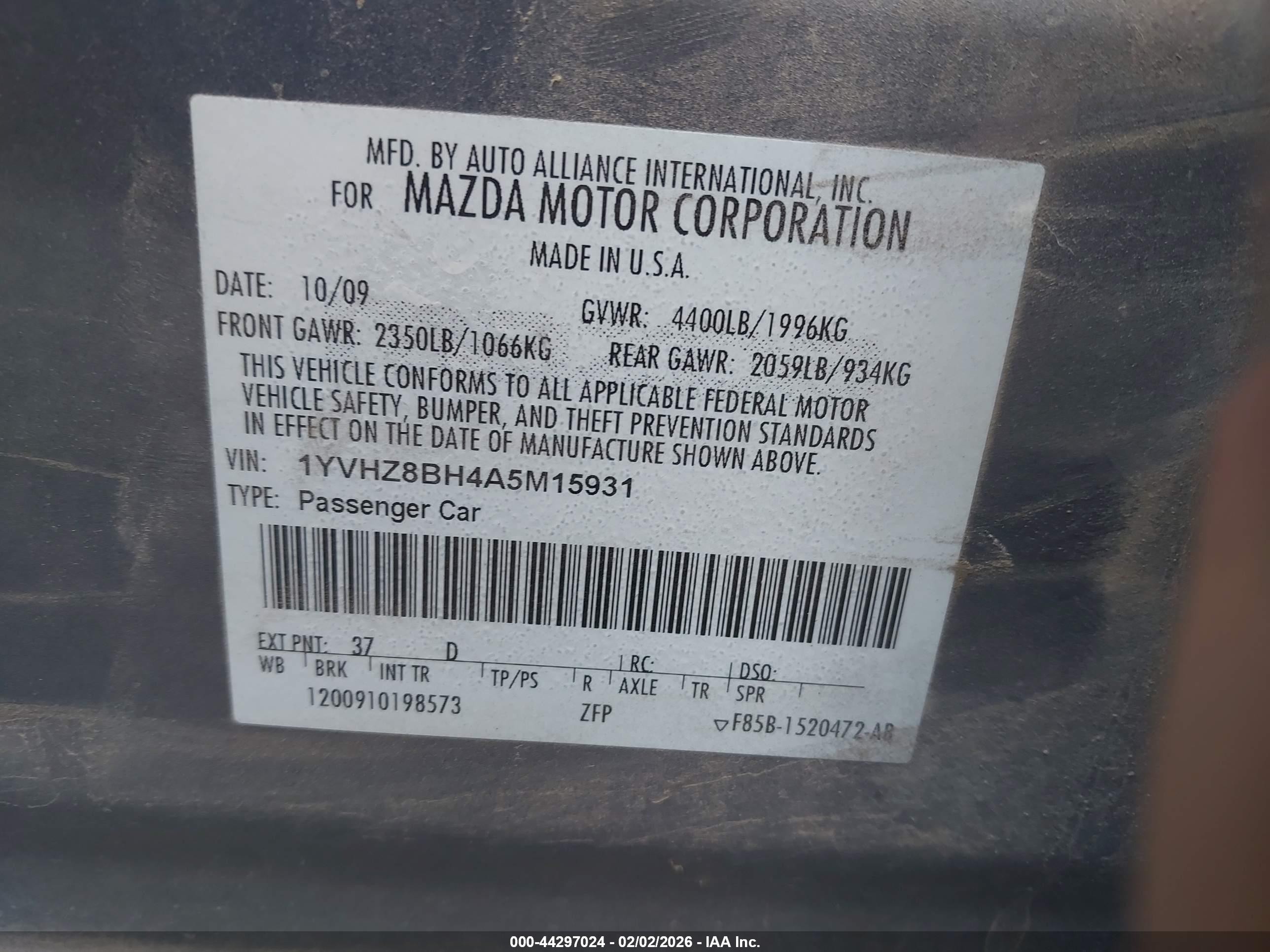 2010 Mazda Mazda6 I Sport Blue vin: 1YVHZ8BH4A5M15931