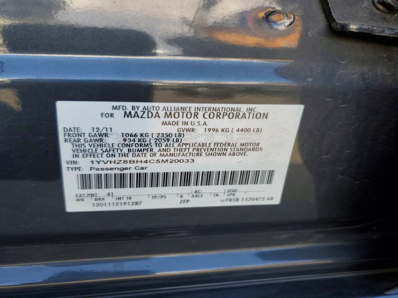 2012 Mazda 6 I Gray vin: 1YVHZ8BH4C5M20033