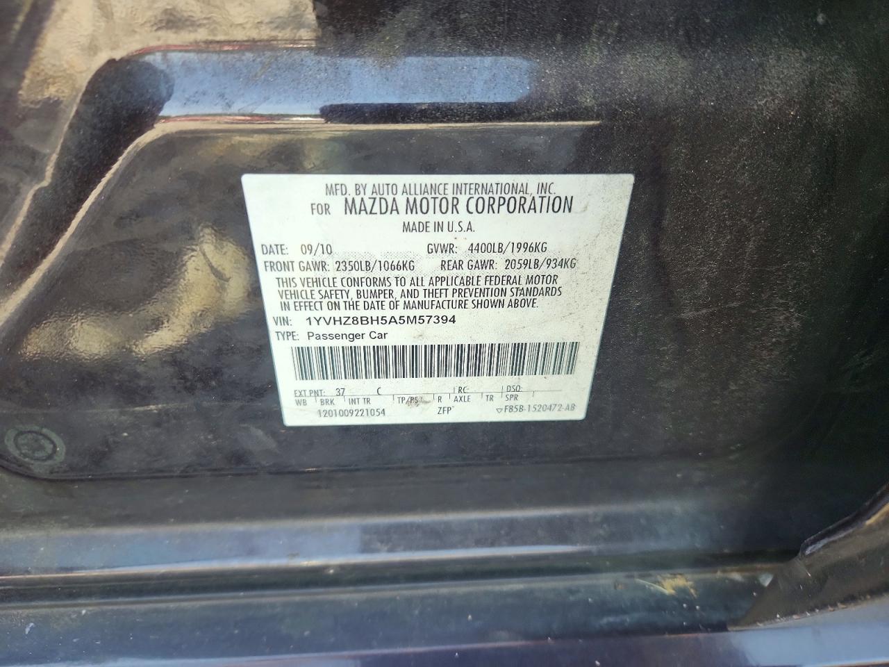 2010 Mazda 6 I Фиолетовый vin: 1YVHZ8BH5A5M57394