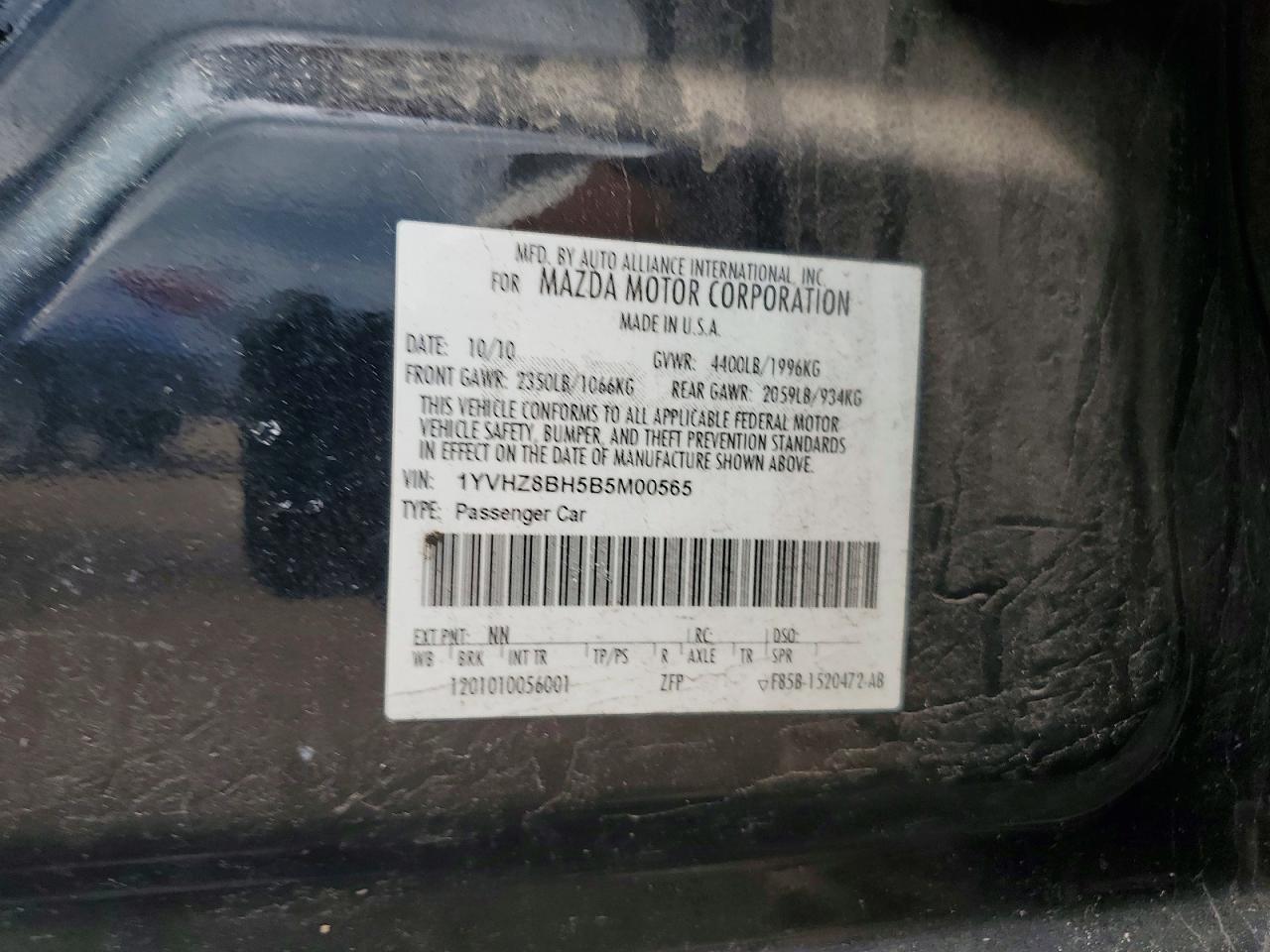 2011 Mazda 6 I Черный vin: 1YVHZ8BH5B5M00565