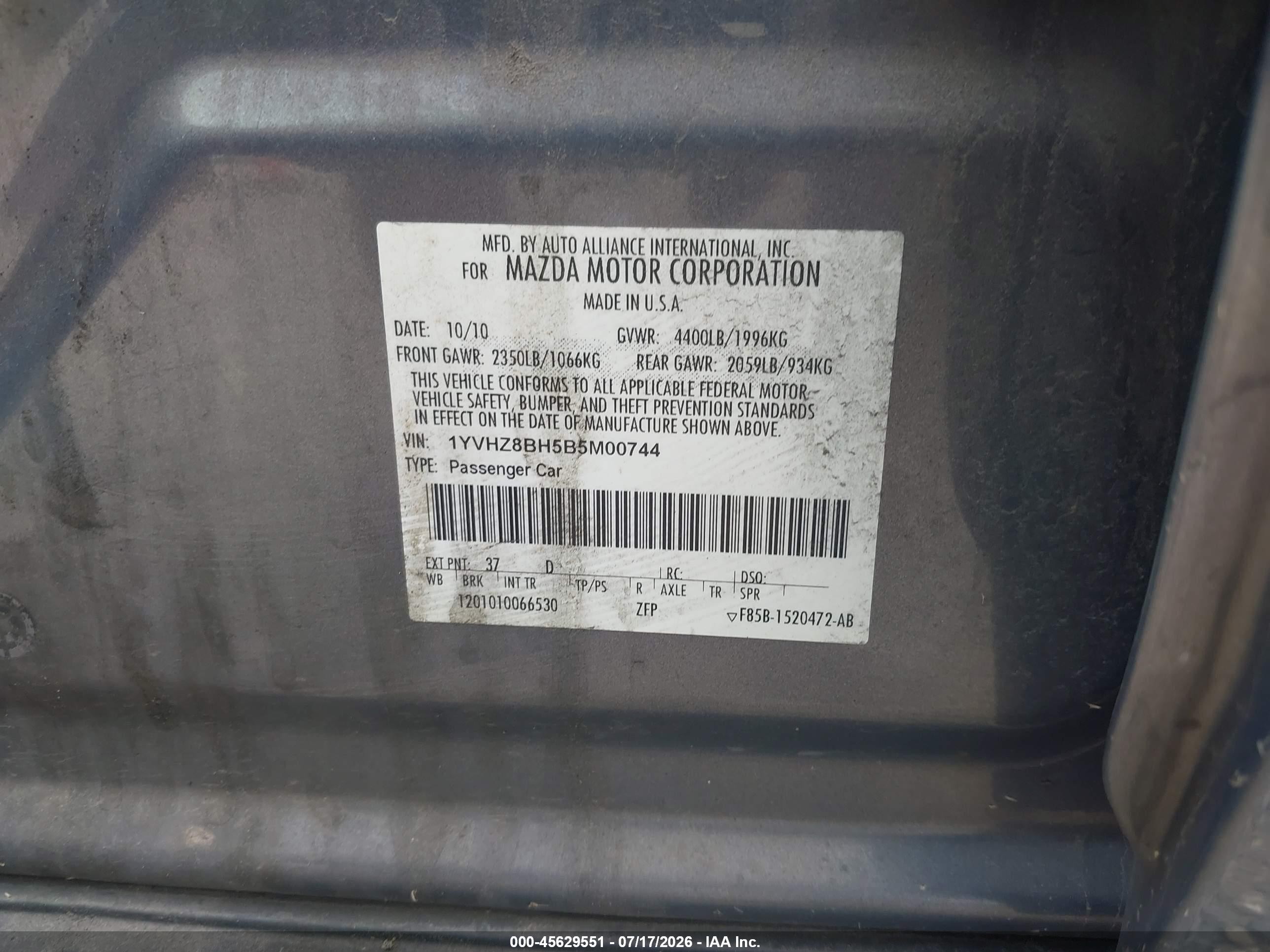 2011 Mazda Mazda6 I Sport Gray vin: 1YVHZ8BH5B5M00744