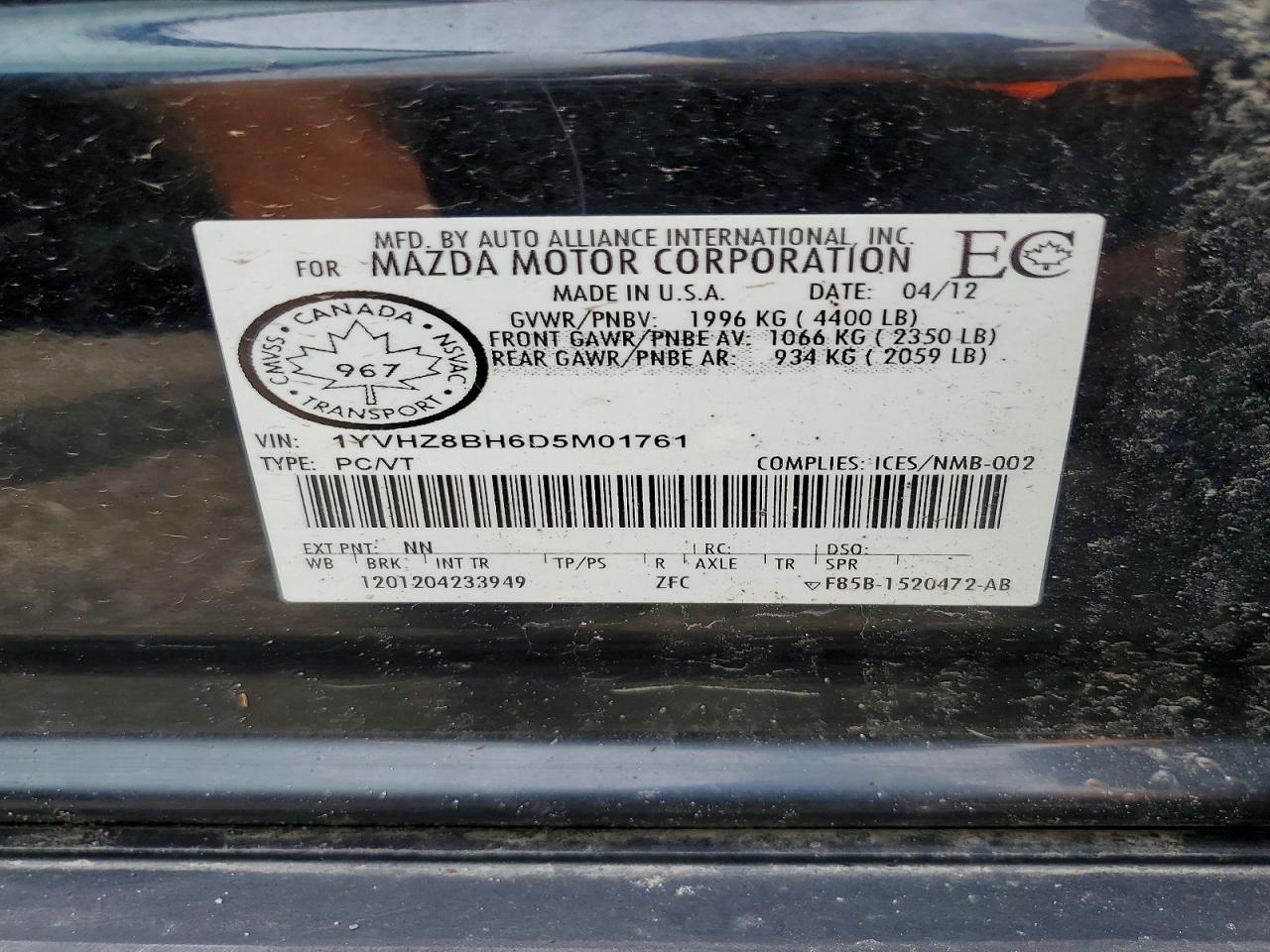 2013 Mazda 6 Sport Black vin: 1YVHZ8BH6D5M01761