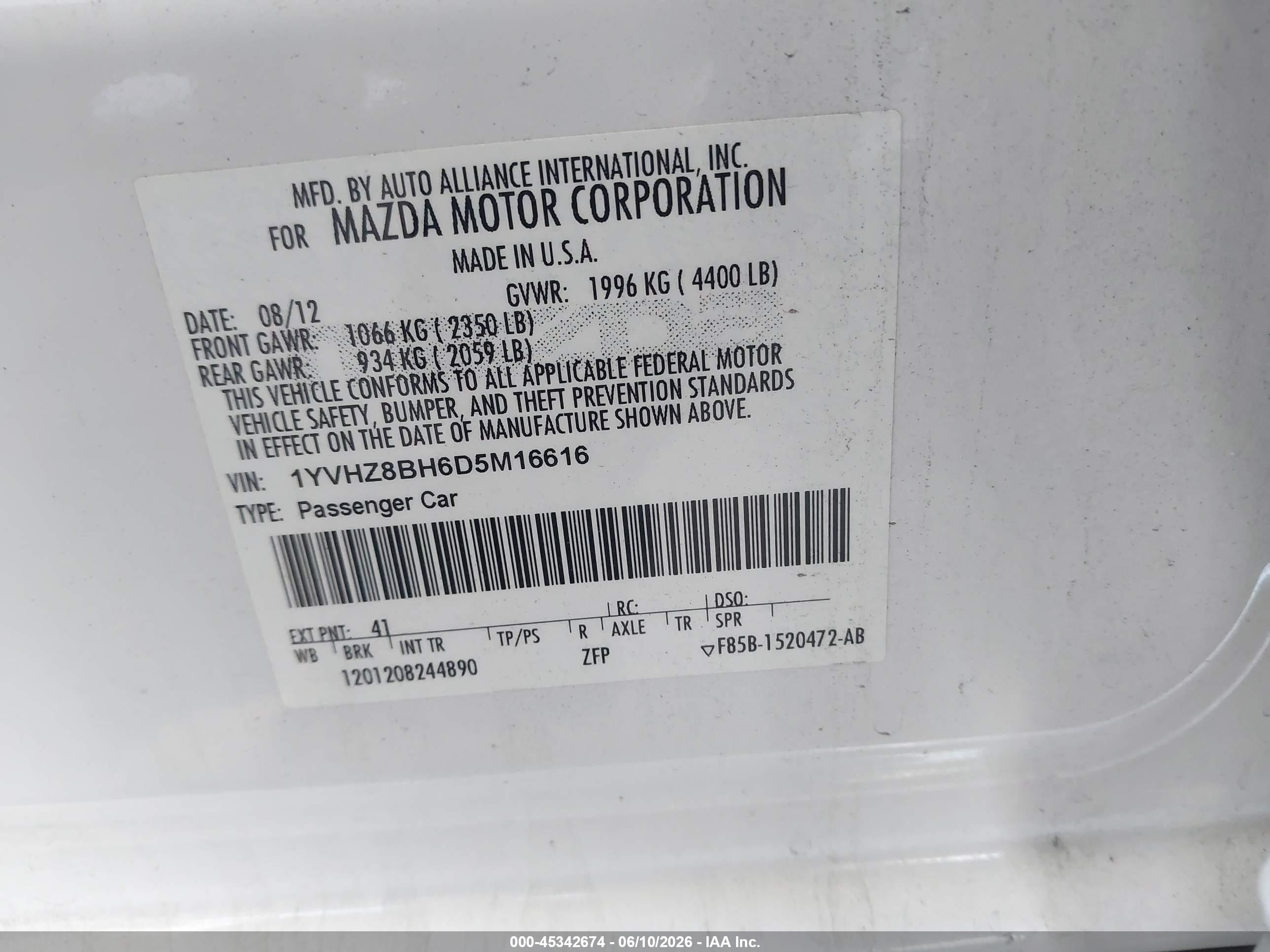 2013 Mazda Mazda6 I Sport White vin: 1YVHZ8BH6D5M16616