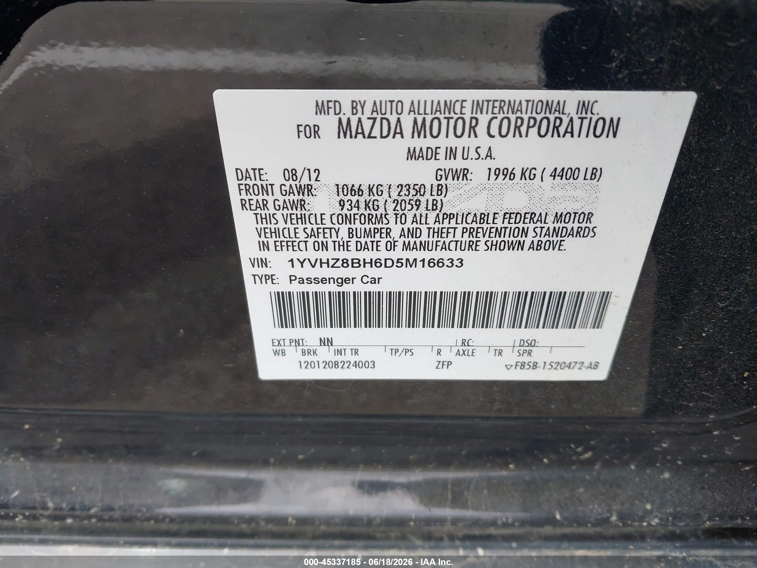 2013 Mazda Mazda6 I Sport Black vin: 1YVHZ8BH6D5M16633
